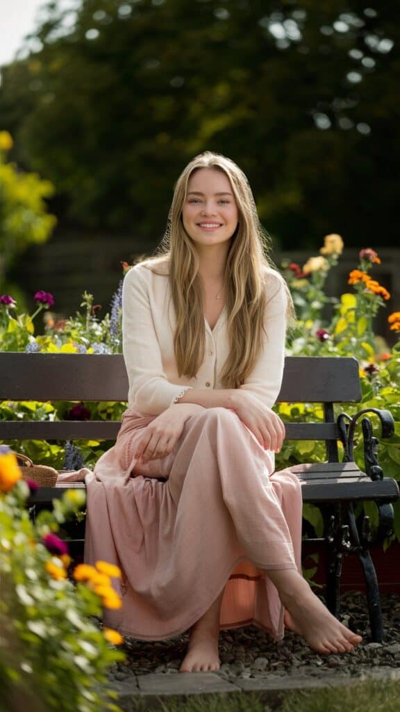 young girl sitting in garden