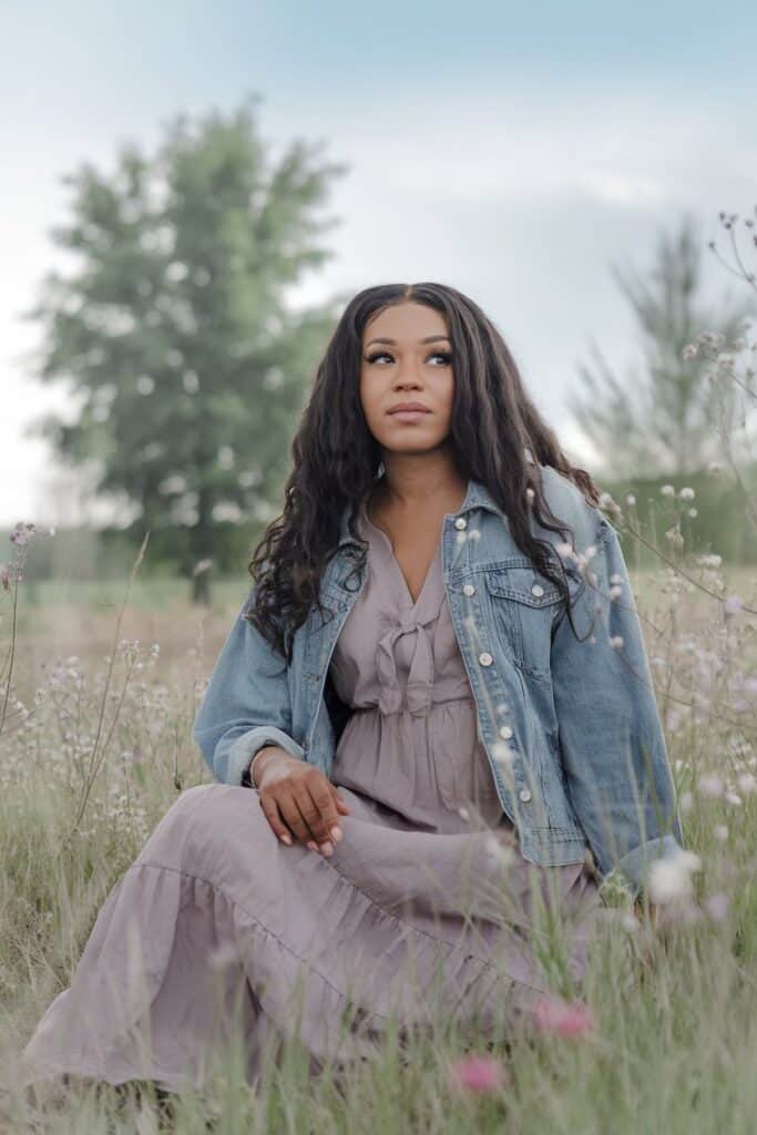 Beautiful woman with peaceful look on her face