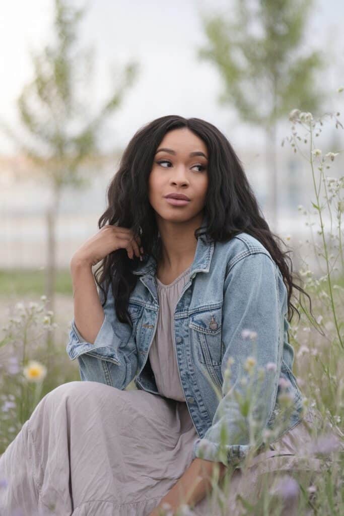 Beautiful woman with peaceful look on her face
